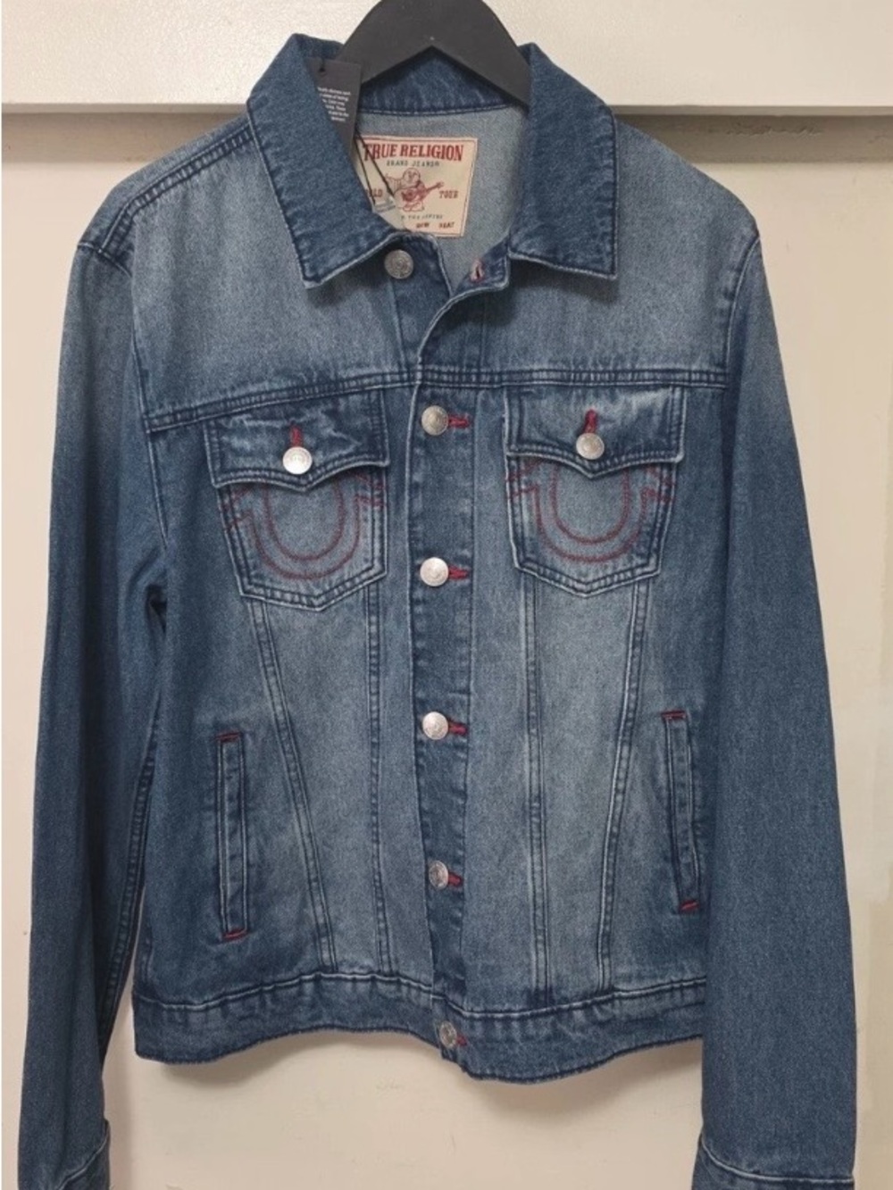 $184 NWT True Religion True Logo Med Blue Quartz Wash Denim Jacket Size Small